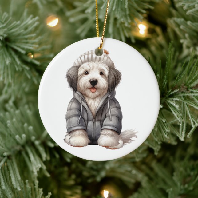 Personalized Old English Sheepdog Dog Ceramic Ornament (Tree)