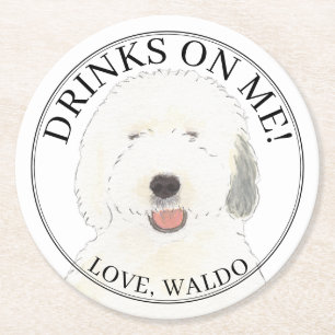 Personalized Old English Sheepdog Dog Wedding Round Paper Coaster
