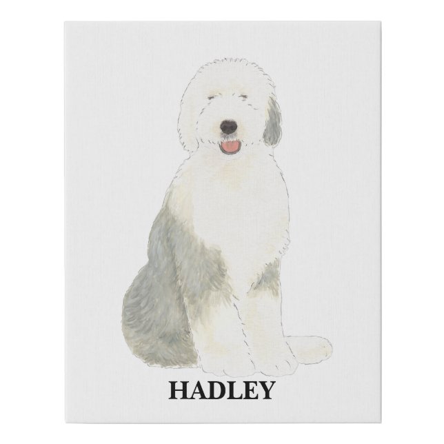 Personalized Old English Sheepdog Faux Canvas Print (Front)