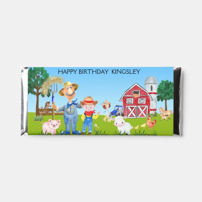 Personalized Old MacDonald's Farm Birthday Hershey Bar Favors (Front)