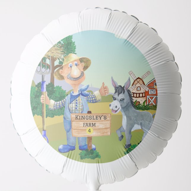 Personalized Old MacDonald's Farm Blue Tractor Balloon (Front)