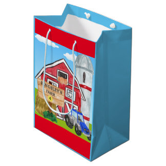Personalized Old MacDonald's Farm Blue Tractor Medium Gift Bag