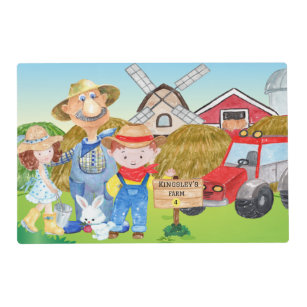 Personalized Old MacDonald's Farm Blue Tractor Placemat