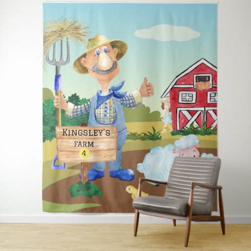 Personalized Old MacDonalds Farm Blue Tractor Tapestry