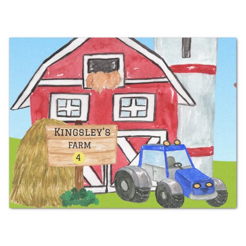 Personalized Old MacDonalds Farm Blue Tractor Tissue Paper