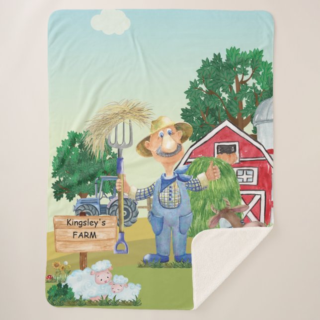 Personalized Old MacDonald's Farm Sherpa Blanket (Front)