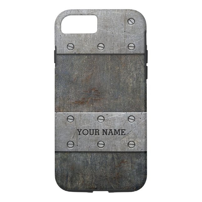 Personalized Old Metal Look Tough iPhone 7 Case (Back)