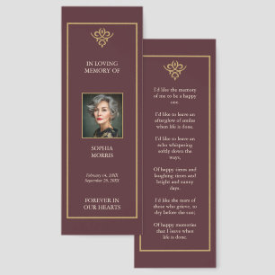 Personalized Old Money Burgundy Funeral Book Mark