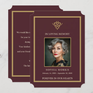 Personalized Old Money Burgundy Funeral Photo  Thank You Card