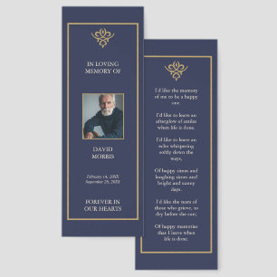Personalized Old Money Navy Blue Funeral Book Mark