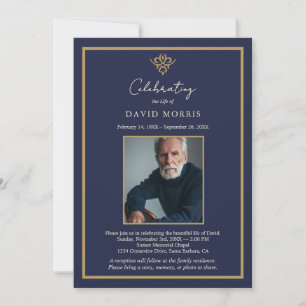 Personalized Old Money Navy Blue Funeral Invitation