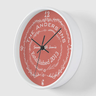 Personalized Old Rustic Floral Garland Swirl Clock