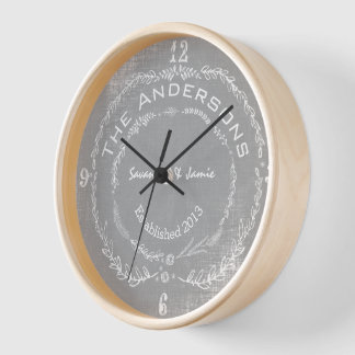 Personalized Old Rustic Floral Garland Swirl Clock