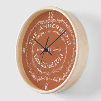 Personalized Old Rustic Floral Garland Swirl Wall Clock
