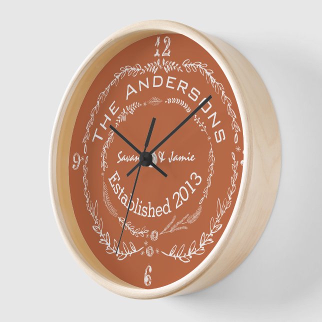 Personalized Old Rustic Floral Garland Swirl Wall Clock (Angle)