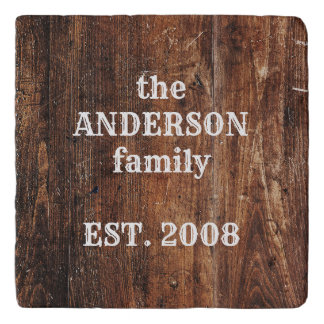 Personalized Old Rustic Wood Kitchen Stone Trivet