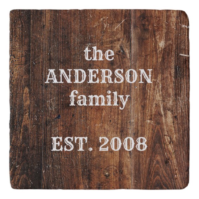 Personalized Old Rustic Wood Kitchen Stone Trivet (Front)