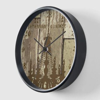 Personalized Old Rustic Wood Look Chandelier Clock