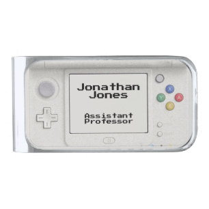Personalized Old School Handheld Electronic Game Silver Finish Money Clip