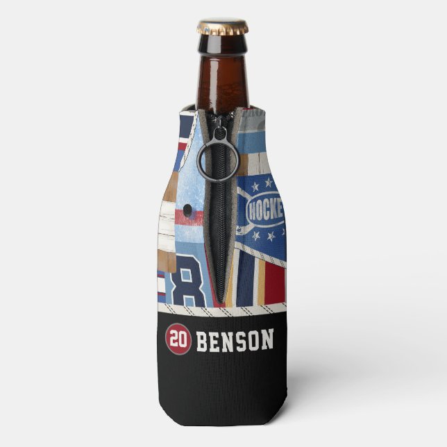 Personalized Old Time Ice Hockey Shirt Puck Bottle Cooler (Bottle Back)