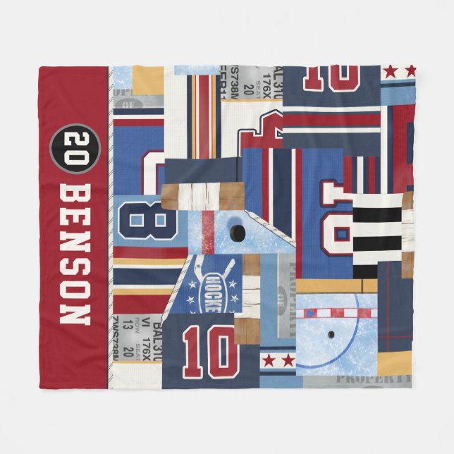Personalized Old Time Ice Hockey Shirt Puck Throw Fleece Blanket (Front (Horizontal))