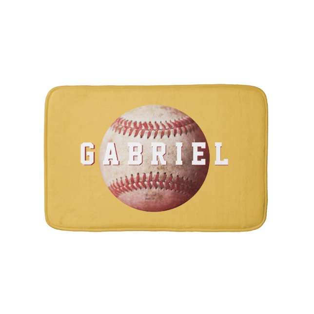 Personalized Old Weathered Baseball Bathroom Mat (Front)