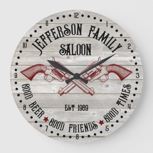 Personalized Old West Saloon Crossed Six Shooters Large Clock