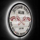 Personalized Old West Saloon Crossed Six Shooters LED Sign (Angle)