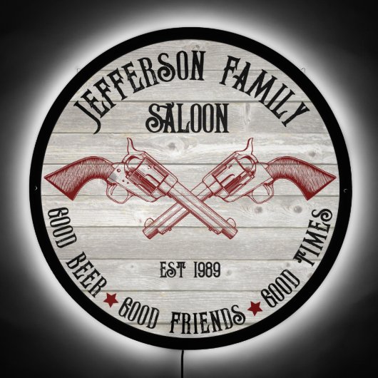 Personalized Old West Saloon Crossed Six Shooters LED Sign (Front)
