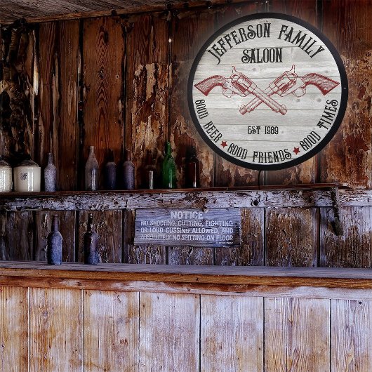 Personalized Old West Saloon Crossed Six Shooters LED Sign