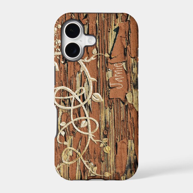 Personalized Old Wood Country Chic Case-Mate iPhone Case (Back)