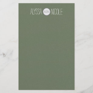 Personalized Olive Army Green Name Monogram Stationery