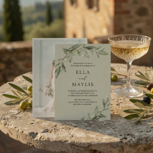 Personalized Olive Branch Photo Green Invitation