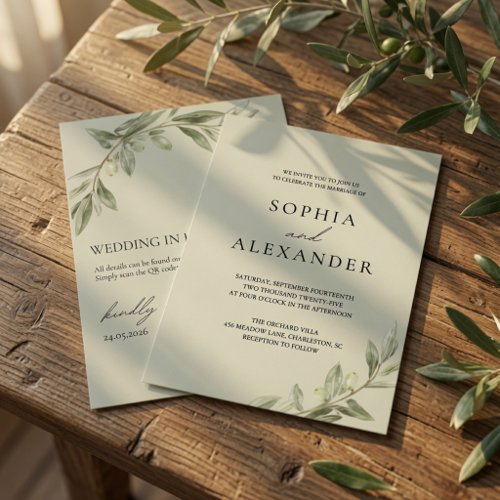 Personalized Olive Branch Wedding Invitation QR