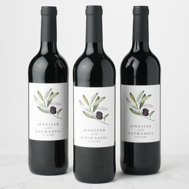 Personalized Olive Branch Wedding Wine Label (Bottles)
