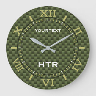 Personalized Olive Green Carbon Fiber Dial Large Clock