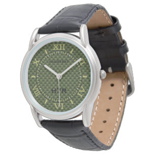 Personalized Olive Green Carbon Fiber Dial Watch
