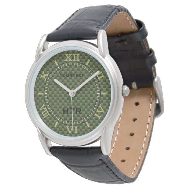 Personalized Olive Green Carbon Fiber Dial Watch (Angled)