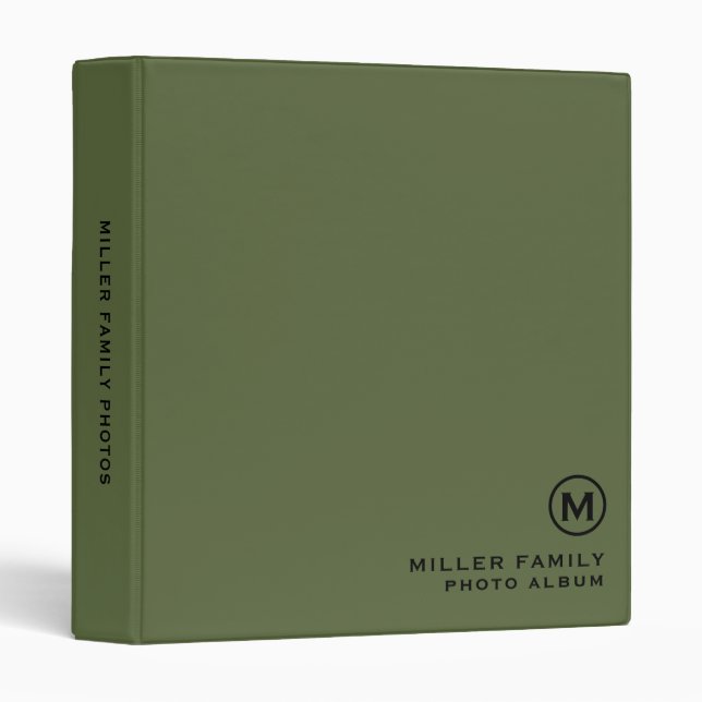 Personalized Olive Green Family Photo Album 3 Ring Binder (Front/Spine)