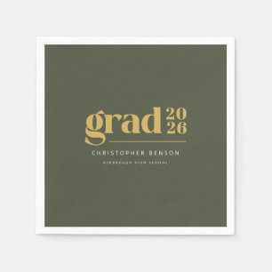 Personalized Olive Green Gold 2026 Graduation Napkins