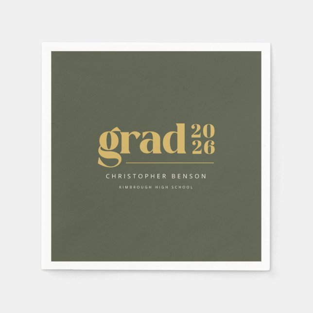 Personalized Olive Green Gold 2026 Graduation Napkins (Front)