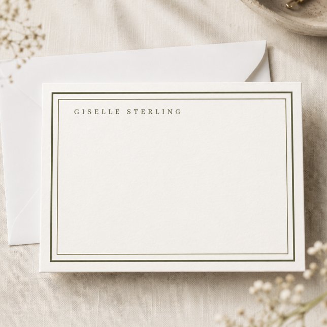Personalized Olive Green Ivory Double Border Note Card (Creator Uploaded)
