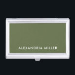 Personalized Olive Green Minimalist Business Card Case<br><div class="desc">Keep your business cards organized and stylish with this personalized olive green minimalist business card case. The case features a name in modern white sans serif font on a beautiful olive green background. Perfect for professionals who want to make a great first impression.</div>