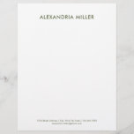 Personalized Olive Green Minimalist Letterhead<br><div class="desc">Make a lasting impression with this personalized olive green minimalist letterhead. Featuring a modern olive green sans serif font at the top and your contact information in the lower thirds, this design is perfect for professional and personal use. The white background provides a clean and sleek look that is sure...</div>