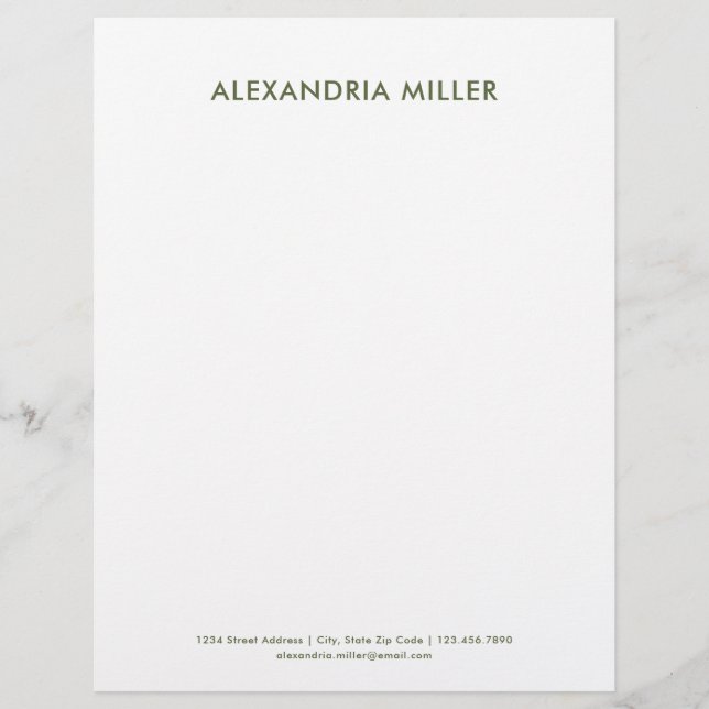 Personalized Olive Green Minimalist Letterhead (Front)