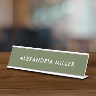 Personalized Olive Green Modern Desk Name Plate