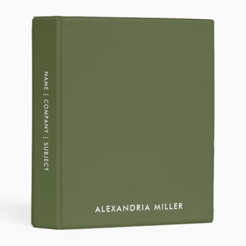 Personalized Olive Green Modern Mini Binder