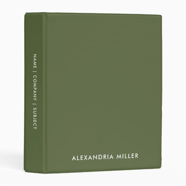 Personalized Olive Green Modern Mini Binder (Front/Spine)