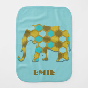 Personalized Olive Green Sky Blue Elephant Burp Cloth