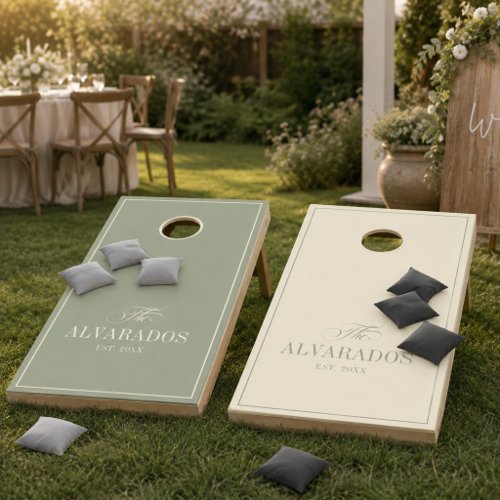 Personalized Olive & Ivory Wedding Family Name Cornhole Set